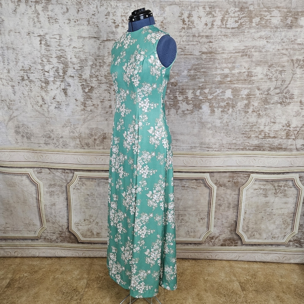 Vintage 1970s M Maxi Dress & Jacket Green Floral Mod Vintage VTG 70s Sleeveless - Picture 11 of 16